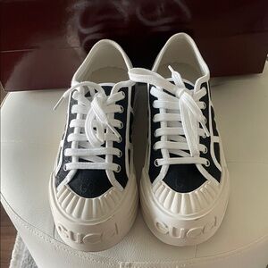 Gucci Black and White Platform Rubber Toe Sneakers